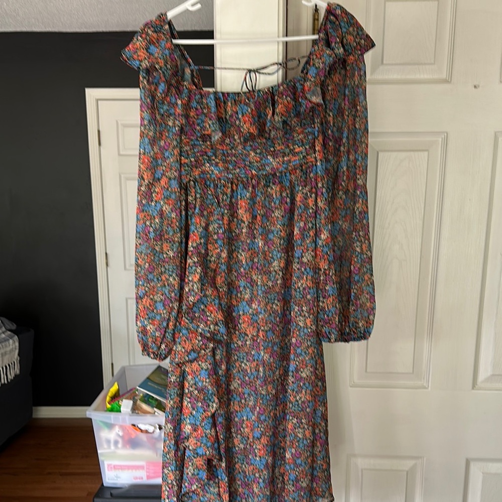 For Love And Lemons Orange Blue Off-Shoulder Sundress